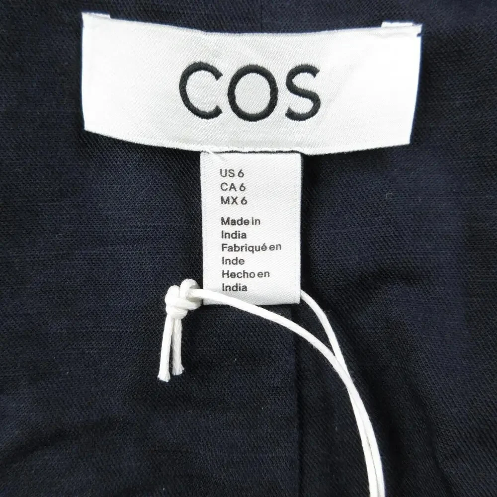 COS Dress Womens 6 Blue V-Neck Long Shift Tie String Lined Pullover Linen NWT
